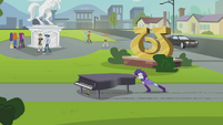 How long did it take Rarity to push that thing all the way? By the looks of the tracks, it must've taken all day.