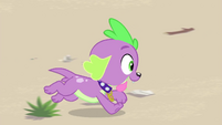 Spike running after Rarity's beach blanket EGFF