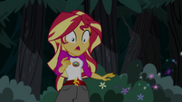 Sunset Shimmer notices a trail of gem dust EG4