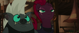 Tempest and Grubber look up at Mori MLPTM