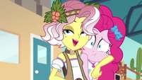 Vignette tightly holding Pinkie Pie EGROF