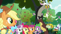 Applejack and friends outside the ceremony S9E23