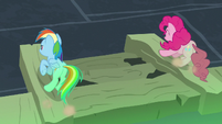 Rainbow and Pinkie reach other end of the chasm S7E18