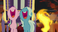 Geyser bursts right of Starlight and Trixie S8E19