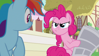 Pinkie Pie glowering at Rainbow Dash S7E18