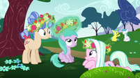 Ponies and Aura playing with flowers S6E6