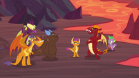 Spike, Smolder, and Garble with other dragons S9E9