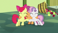 Cutie Mark Crusaders in a group hug S8E12