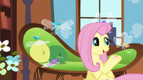 Fluttershy offering hoof-knitted sweater S4E16