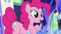 Pinkie Pie looking at hologram of her cutie mark S6E12