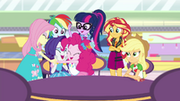 Equestria Girls hug and congratulate Rarity EGROF