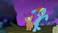 Scootaloo quickly sits with Rainbow S3E06