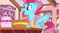 Mrs. Cake "whipping up pear upside-down cake" S7E13