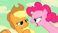 Pinkie Pie scolding Applejack for breaking a Pinkie Promise S2E14