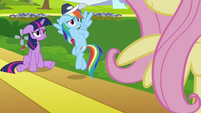 Rainbow Dash about to tell Fluttershy's result S2E22