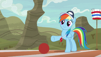 Rainbow Dash gives ball a light kick S9E6