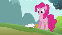 Uno de los amigos de Fluttershy trae queso para Pinkie.