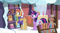 Twilight smiling at the Cloudsdale bookseller S7E14