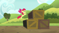 Apple Bloom doing the crate jump S5E17