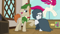 Mr. Breezy nudging Rarity with his elbow S7E19