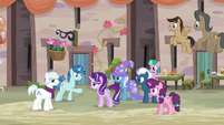 Our Town villagers happily greeting Starlight Glimmer S6E25