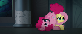 Pinkie and Fluttershy land in the throne room MLPTM