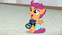 Scootaloo amazed by pictures of Baby Rainbow S7E7