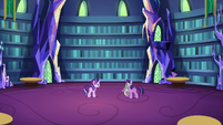 Twilight, Spike, and Starlight in the clean library S6E21