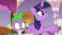 Twilight and Spike skeptical of Rarity's story S6E22