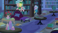 Cozy Glow flying out of the library S8E25