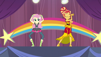 Fluttershy and Sunset Shimmer on the stage EGS1