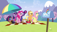 The ponies, all watching Rainbow Dash.