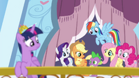 Mane 6 looking at Spike S4E25