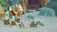 Professor Fossil looks annoyed at Rockhoof S8E21