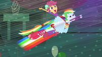 Rainbow Dash flying with Scootaloo EG