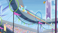 Rainbow Dash zooming through rings S4E24