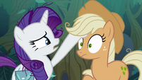 Rarity touching fake Applejack's forehead S8E13