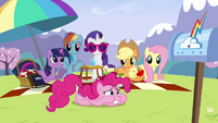 Pinkie is anxious to know whether Rainbow Dash got in or not.