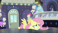 Fluttershy falls over onto the floor S8E4