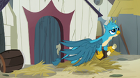 Gallus flying away from Gruff's house S9E3