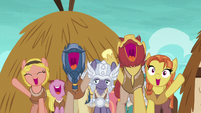 Island villagers cheering for Rockhoof S7E16