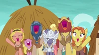 Island villagers cheering for Rockhoof S7E16.png (818 KB) You saved us, Rockhoof!