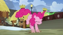 Pinkie Pie stomping alongside the yaks S7E11