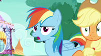 Rainbow Dash Changeling shoving Applejack off-screen S6E25