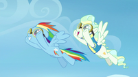 Rainbow Dash and Vapor Trail flying together S6E24