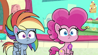 Rainbow and Pinkie looking at Fluttershy PLS1E7a