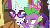 Rarity rolling her eyes at Spike S6E17