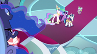 Twilight, Celestia, and Shining look at Luna S9E4