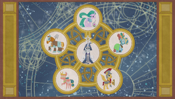 Illustration of Pillars of Old Equestria in five-point circle S7E25.png