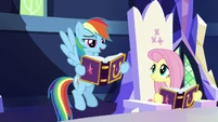 Rainbow Dash reading her Daring Don't entry S7E14.png (930 KB) "Never underestimate the power of friends who always got your back."